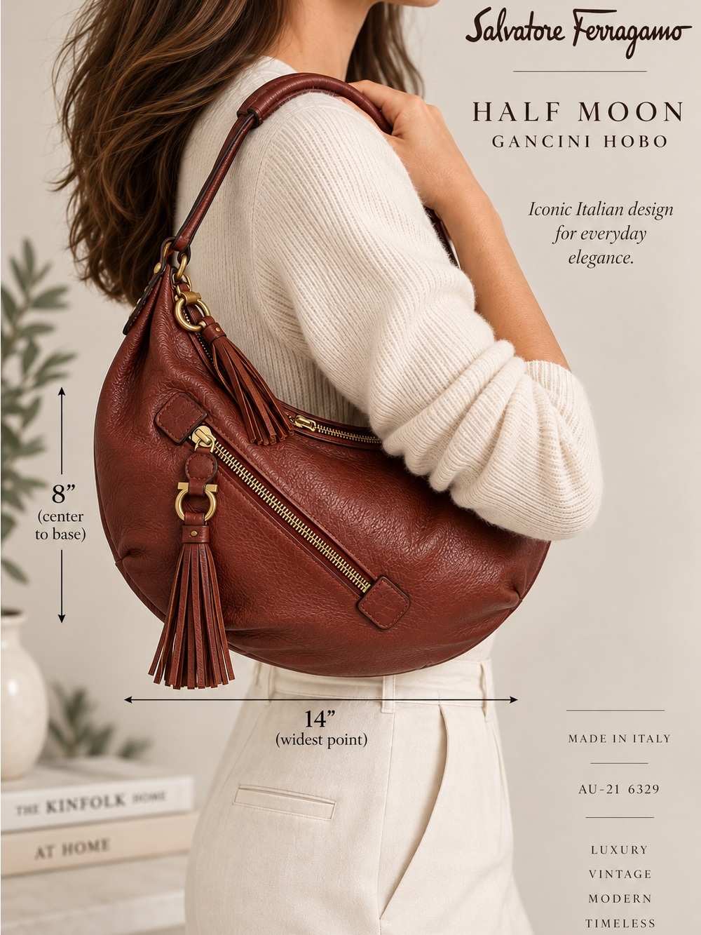 Salvatore Ferragamo Half Moon Gancini Leather Tassel Hobo Bag y2K - Picture 13 of 13